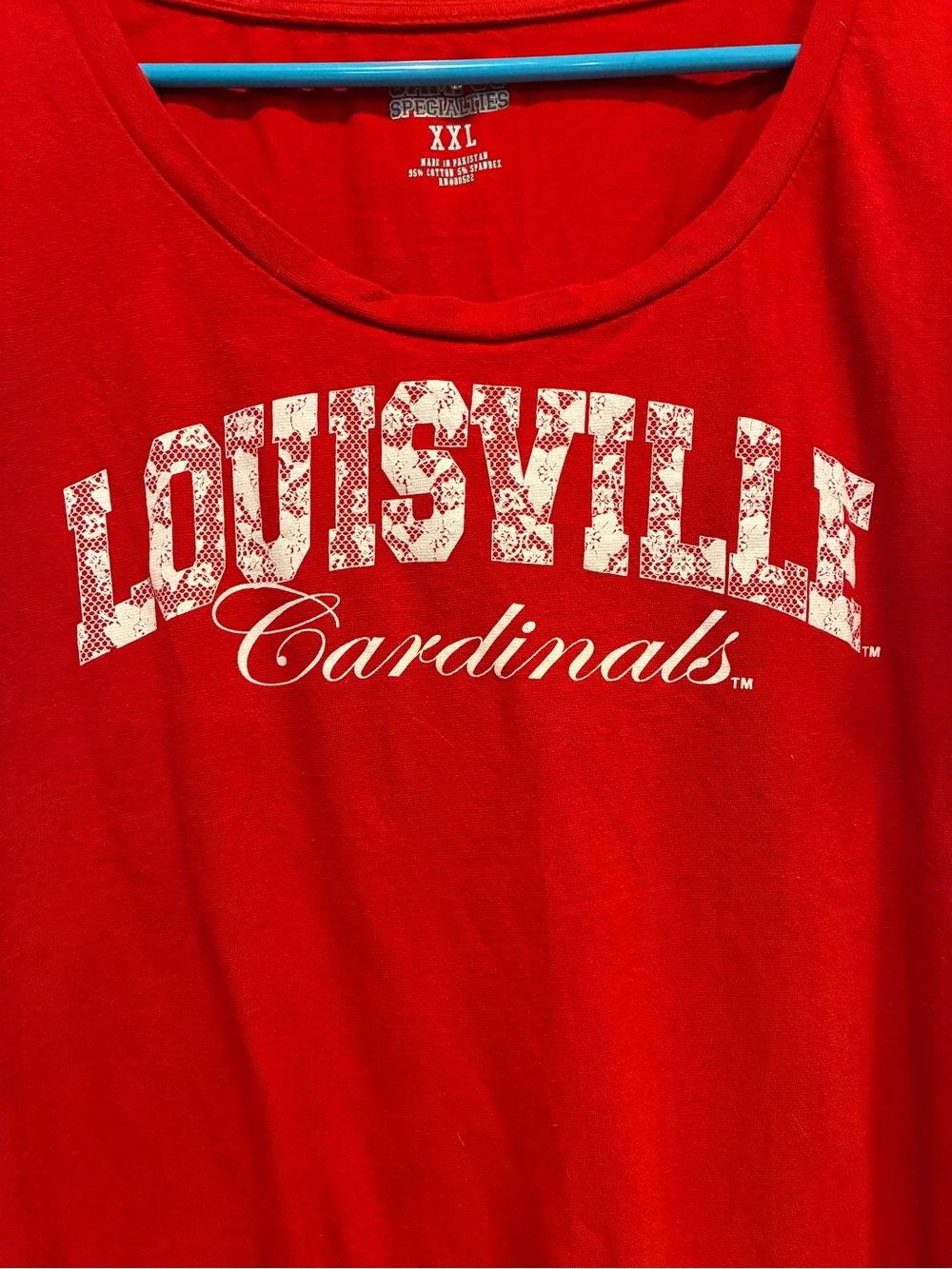 Louisville Cardinals Red Women's Tee with Lace Sleeves - Picture 2 of 8